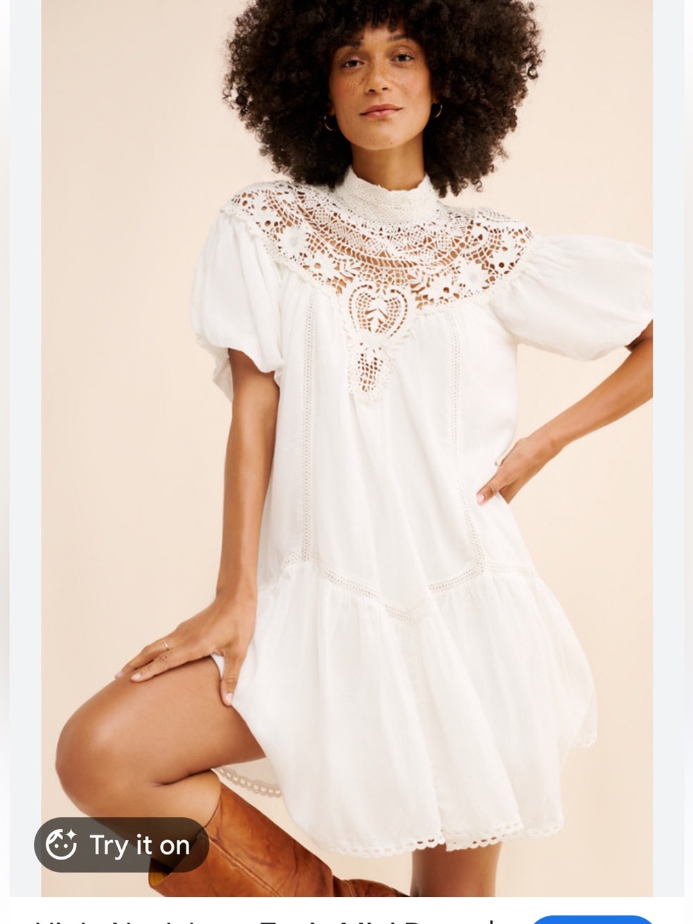 By Anthropologie 🌞 High-Neck Lace Tunic Mini Dress